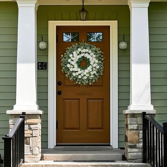 26" Daisy and Eucalyptus Wreath for Front Door - Picture 2 of 3